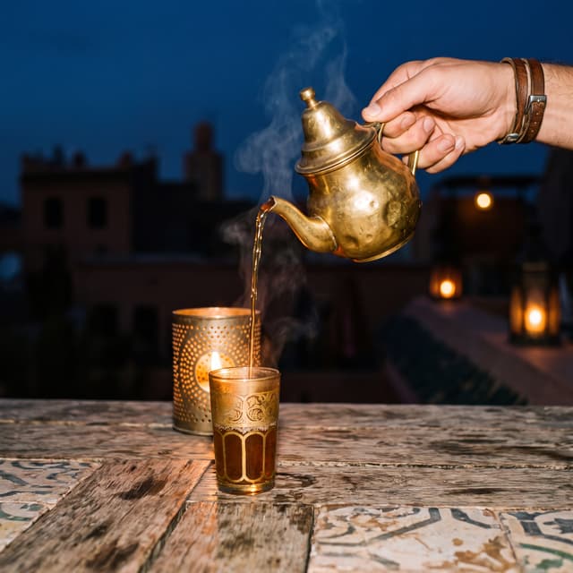 Mint tea poured from a height