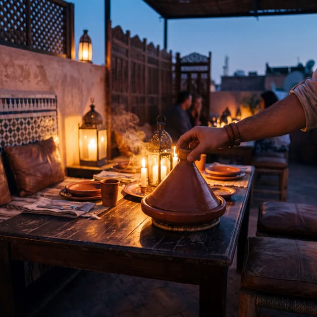 A covered tagine set on the table
